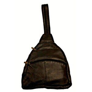 Vintage Graffeo Genuine Leather Convertible Backpack or Sling Bag Purse Black